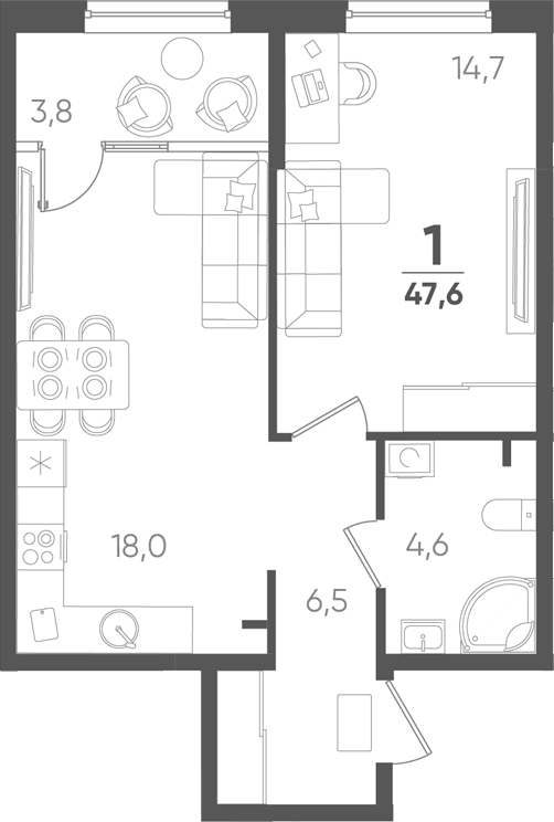 Продается 1-комн. квартира, 43.8 м²