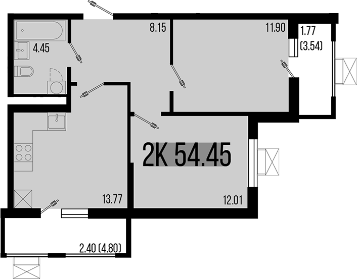 2-комн., 50.28 м², 4/8 этаж, ЖК «Цветной бульвар»