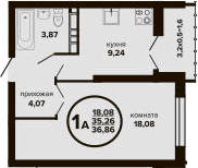 1-комн., 35.26 м², 12/24 этаж, ЖК «Гулливер»
