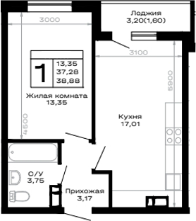 Продается 1-комн. квартира, 37.28 м²