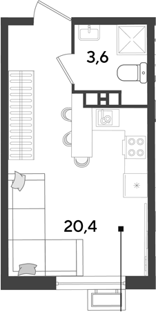 Студия, 24 м², 6/18 этаж, ЖК «Парк Победы»