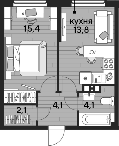 1-комн., 39.5 м², 4/16 этаж, ЖК «DОГМА ПАРК»