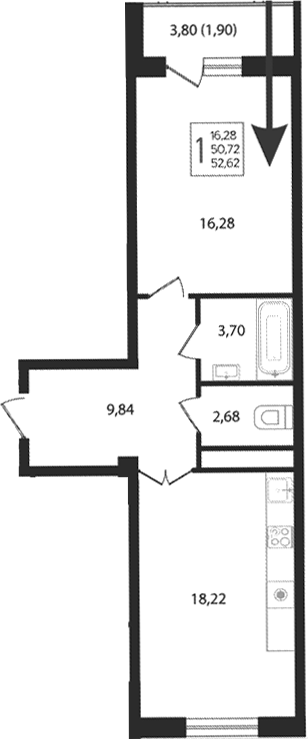 2-комн., 50.72 м²