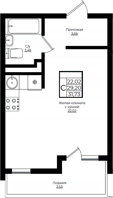 Студия, 29.2 м², 3/10 этаж, ЖК «Европа-Сити»
