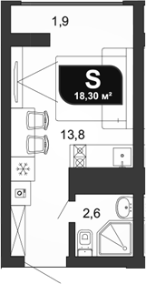 Студия, 16.4 м², 17/19 этаж, ЖК «Сочи Парк»