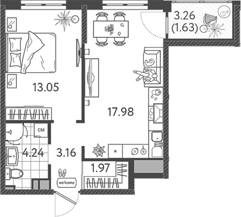 2-комн., 39.2 м², 9/9 этаж, ЖК «Друзья»