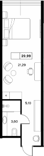 Студия, 29.99 м², 4/6 этаж, ЖК «Гостиничный комплекс Белые ночи»