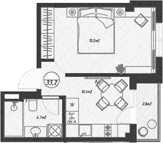 1-комн., 30.6 м², 4/7 этаж, ЖК «Оливия»