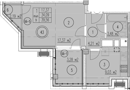 1-комн., 36.63 м², 7/9 этаж, ЖК «Agoy Park Residence by Lavicon»