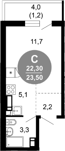 Студия, 22.3 м², 2/17 этаж, ЖК «Лестория»