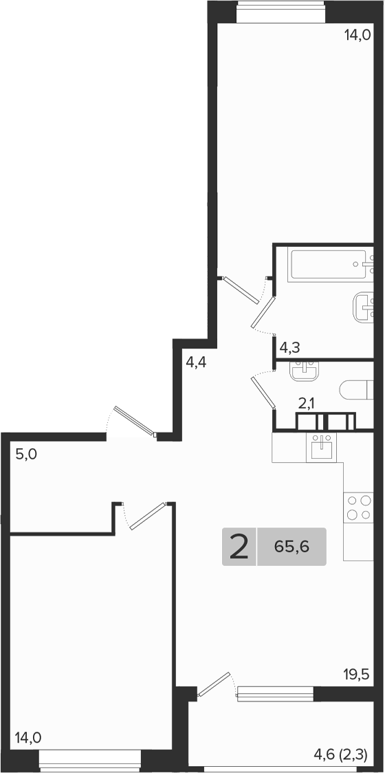 2-комн., 63.3 м², 8/9 этаж, ЖК «Эрмитаж»