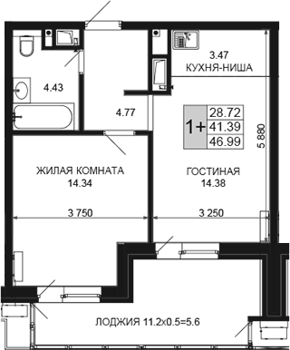 Продается 2-комн. квартира, 41.39 м²