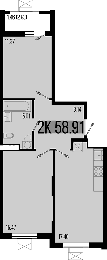 2-комн., 57.45 м², 7/8 этаж, ЖК «Цветной бульвар»