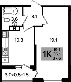 1-комн., 36.1 м², 7/16 этаж, ЖК «Сармат»