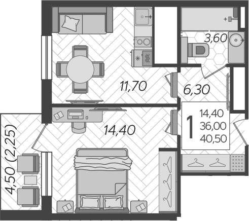 1-комн., 36 м², 8/9 этаж, ЖК «LeePrime Residences Polyana Sochi»
