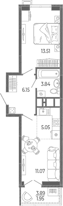2-комн., 39.62 м², 17/21 этаж, ЖК «Эстет»