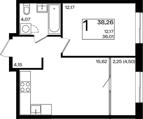 2-комн., 36.01 м², 9/9 этаж, ЖК «Патрики»