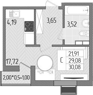 Студия, 29.08 м², 6/8 этаж, ЖК «Сады у моря»
