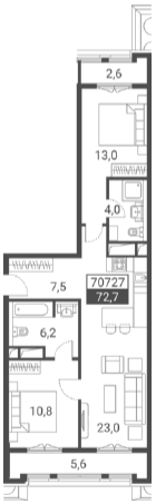 Объект, 64.5 м², 5/7 этаж, ЖК «Красная поляна 540»