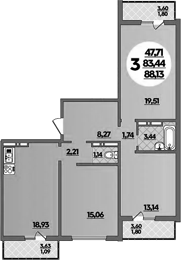 4+ комнаты, 83.44 м², 4/16 этаж, ЖК «Восточный. Квартал №6»