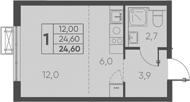 Студия, 24.6 м², 7/24 этаж, ЖК «Барса»