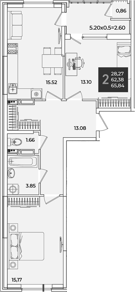 2-комн., 63.24 м², 9/18 этаж, ЖК «Образцово»
