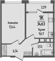 Продается 1-комн. квартира, 32.98 м²