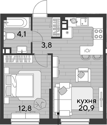 1-комн., 41.6 м², 5/16 этаж, ЖК «DОГМА ПАРК»
