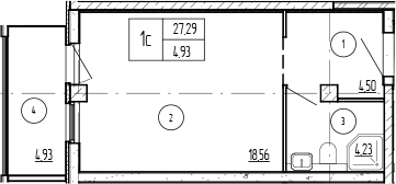 Студия, 27.29 м², 7/9 этаж, ЖК «Лучи»