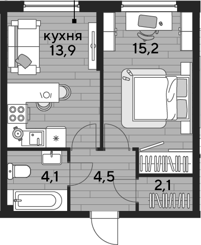 1-комн., 39.8 м², 2/16 этаж, ЖК «DОГМА ПАРК»