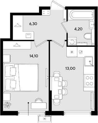 1-комн., 37.6 м², 2/18 этаж, ЖК «Порто-Ново»