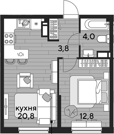 1-комн., 41.4 м², 14/16 этаж, ЖК «DОГМА ПАРК»