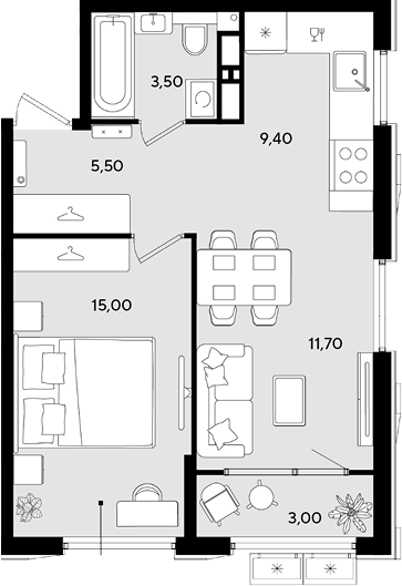 2-комн., 45.1 м², 18/18 этаж, ЖК «Порто-Ново»