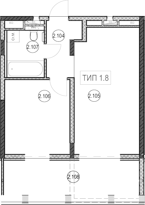1-комн., 40.7 м², 1/9 этаж, ЖК «ГК Сан Гарден Хотел&СПА»