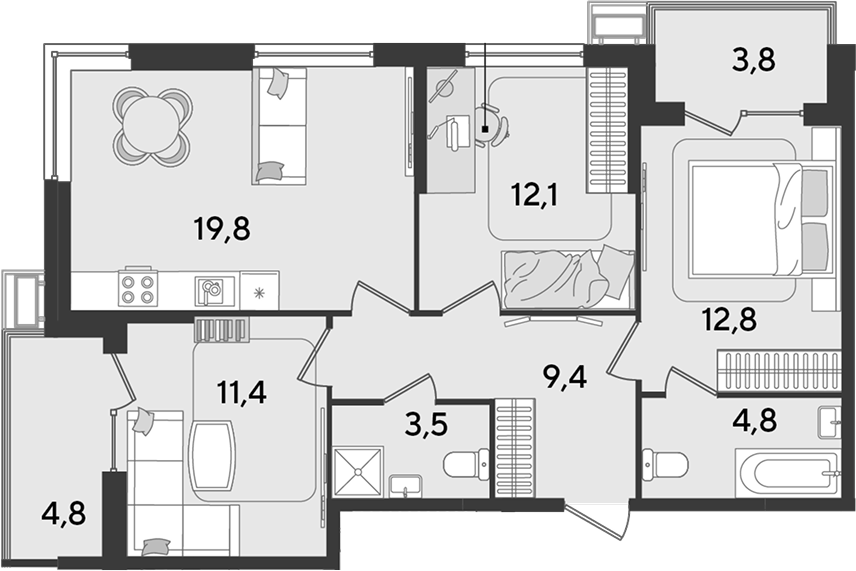4+ комнаты, 73.8 м², 2/9 этаж, ЖК «Парк Победы»