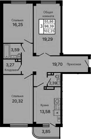 3-комн., 98.4 м², 9/9 этаж, ЖК «Атмосфера»
