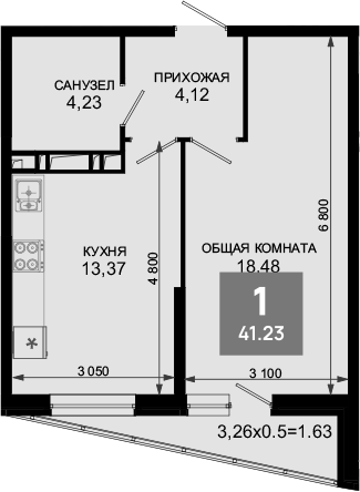 Продается 1-комн. квартира, 40.8 м²