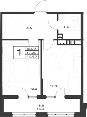 1-комн., 37.2 м², 4/4 этаж, ЖК «ЭкоСфера. ГК Во-первых»