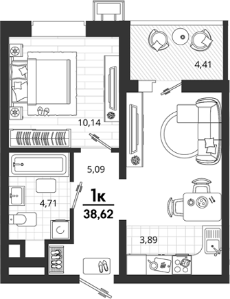 1-комн., 34.21 м², 2/18 этаж, ЖК «Родные Просторы»