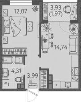 1-комн., 35.11 м², 5/8 этаж, ЖК «Друзья»