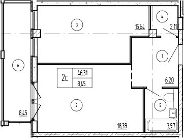 Продается 2-комн. квартира, 46.04 м²