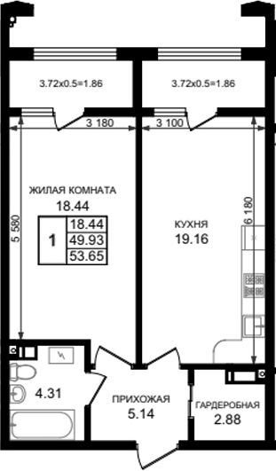 Продается 1-комн. квартира, 49.93 м²