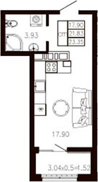 Продается 1-комн. квартира, 21.88 м²