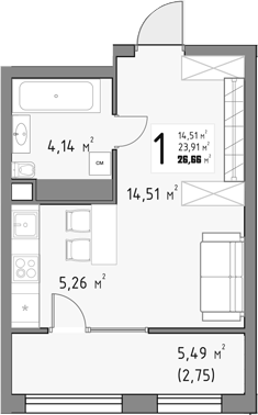 Продается 1-комн. квартира, 23.91 м²