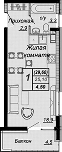 Студия, 25.1 м², 15/15 этаж, ЖК «Чайные Холмы»