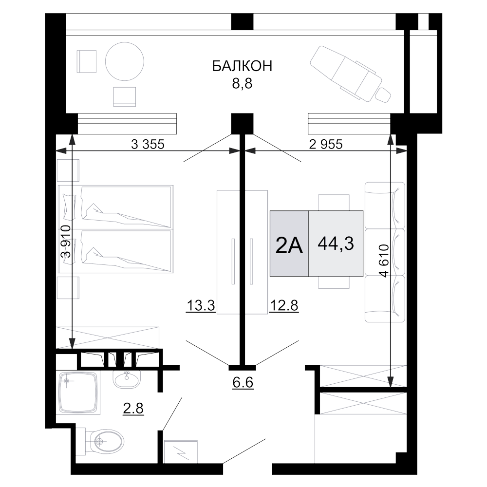 2-комн., 35.5 м², 4/9 этаж, ЖК «Гостиничный комплекс Мореград»