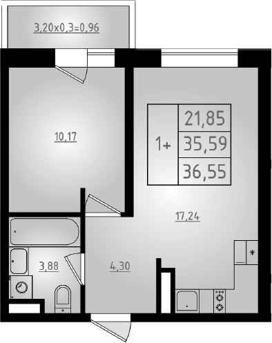 Продается 2-комн. квартира, 35.59 м²