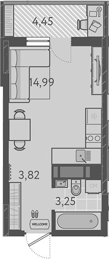 Студия, 22.06 м², 5/18 этаж, ЖК «Теплые края»