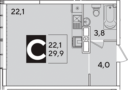 Студия, 29.9 м², 15/16 этаж, ЖК «Самолет»