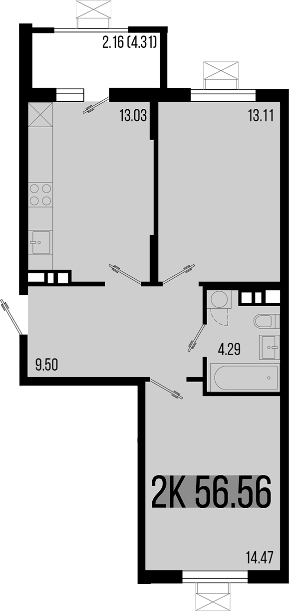 Продается 2-комн. квартира, 54.4 м²